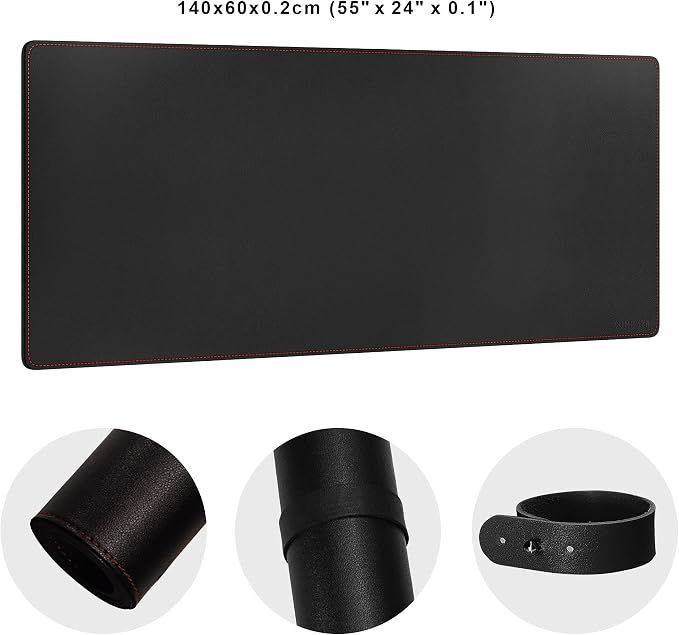 ZORESYN 4XL Oversized Large Mouse Pads (55" x 24") - PU Leather Extended Large Gaming Mousepad Desk Mat - Nonslip Base and Waterproof Desktop Keyboard Extended Mouse Mat (Black, 4XL - Oversized)
