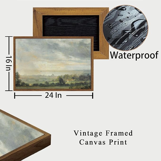 OIQArtOIQ Vintage Framed Wall Art Pastoral Landscape Canvas Art Prints Rustic Farmhouse Pictures Wall Decor Modern Cottagecore Paintings Artwork For Bedroom Kitchen Bathroom Office Living Room