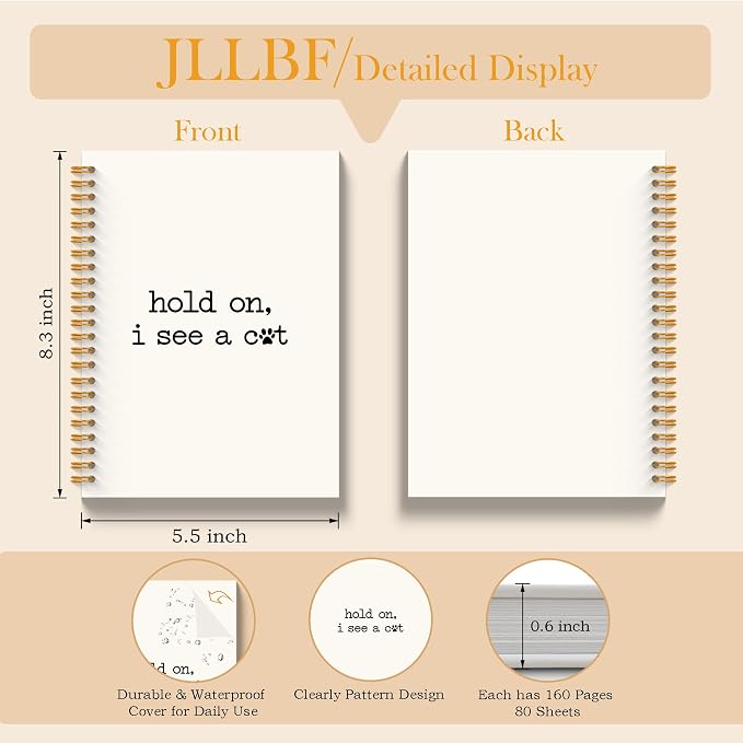 JLLBF Funny Cat Lover Spiral Notebook, Cat Mom Dad Gifts Notebooks for Work Office Supplies, Pet Lover Owner Gifts, Hold on I See a Kitten Journal Notebook, 5.5x8.3 Inch