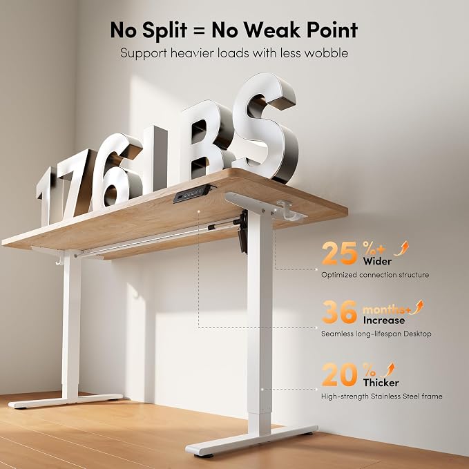 FEZIBO One-Piece Standing Desk, 48"x24" Seamless Tabletop Electric Height Adjustable for Home Office, Study Rooms & Multi-Device Workstations, Maple