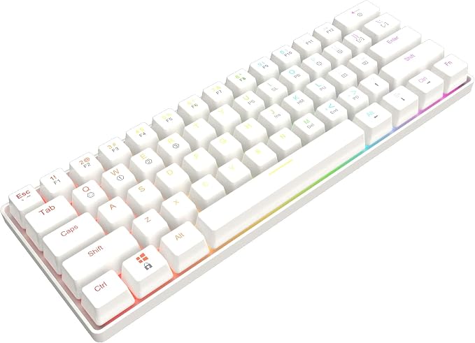 HK GAMING GK61 Mechanical Gaming Keyboard - 61 Keys Multi Color RGB Illuminated LED Backlit Wired Programmable for PC/Mac Gamer (Gateron Optical Silver, White)