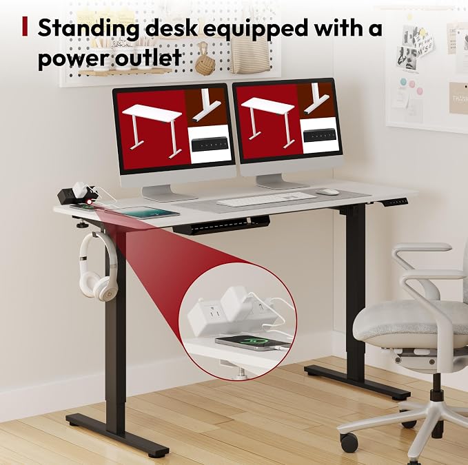 SANODESK Electric Standing Desk with Desk Clamp Power Strip 60"x 24" Whole-Piece Desktop Height Adjustable Stand Up Desk with Cable Management Sit Stand Home Office Desk Black Frame/White Top