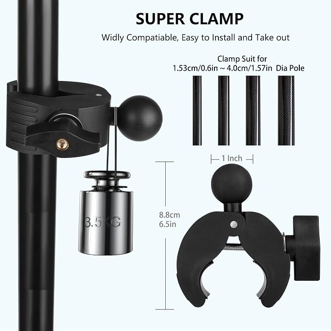 Music Boom Microphone Mic Stand Phone Holder Mount with Long Arm and Super Clamp 360° Rotation for Phone 14 13 12 11 MAX Pro Samsung Galaxy S22 S21 Google Pixel, 3.5 to 7" Smartphone