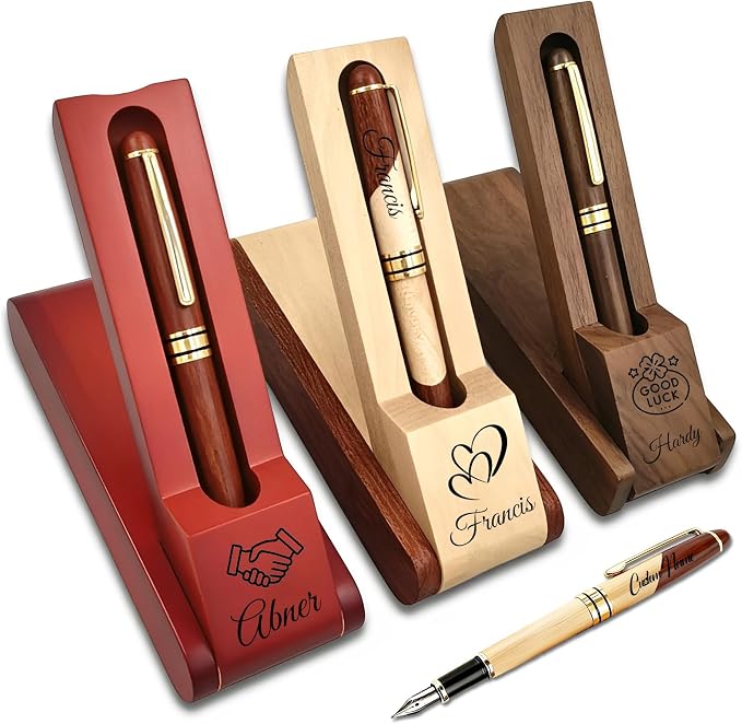 Custom Wooden Ballpoint Pen Gift Set with Name Personalized Wood Pen Set with Engraved Business Wood Pens Gift for Men Women Boss Teacher Co-worker Friends (Custom Pens 6)