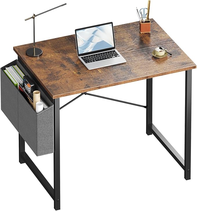 OLIXIS Small Computer Desk, 31 Inch Home Office Desks, Writing Study Craft Work Gaming Table, Computer Workstation for Bedroom Small Spaces with Storage Bag, Rustic Brown