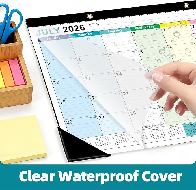 ZTX Desk Calendar 2026-2027 Calendar Desk Calendars 2026-2027-18 Month Planner Big 17"x12" Jul.2026-Dec.2027 Clear Plastic Cover for Home Office School Colorful