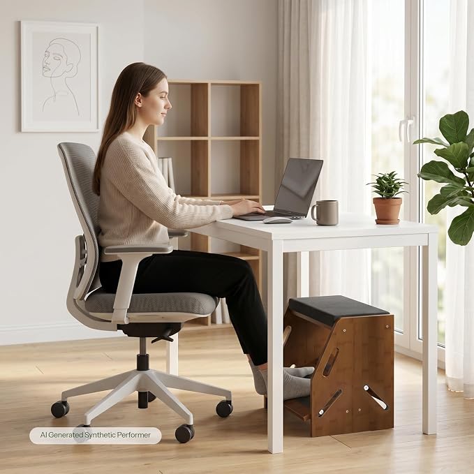 CHOEZON Adjustable Foot Rest Under Desk, Wooden Footrest with Cushion and Non-Slip Design, 2-Layer Sliding Office Foot Stool with Ergonomic Design for Posture Support, Home Office, Wenge Brown MJD01MA