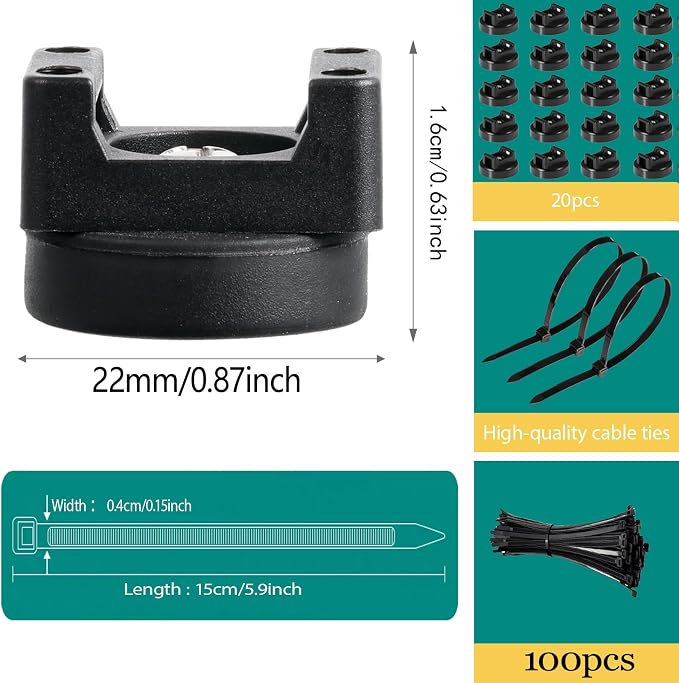 20 Pcs zbab1 Magnetic Zip Tie Mount Base, 25LBS Strong Magnetic Wire Holder & Cable Clips,Magnetic cable management for cars, offices, homes, and boats Diameter 22mm