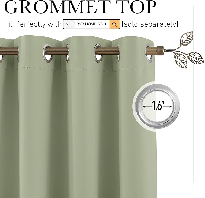 RYB HOME Privacy Curtain for Sliding Glass Door, Light Block Noise Reduce Insulated Curtain Screen Ceiling to Floor for Locker Room Basement Bedroom Closet, 100 inch Wide x 84 inch Long, Sage Green