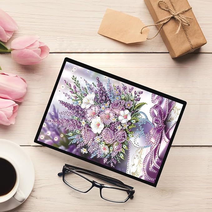 FRANDEK A5 50-Page DIY Lavender Diamond Art Painting Notebook with Beautiful Patterns, Special Shaped Diamond Art Craft for Beginners Adults Gift