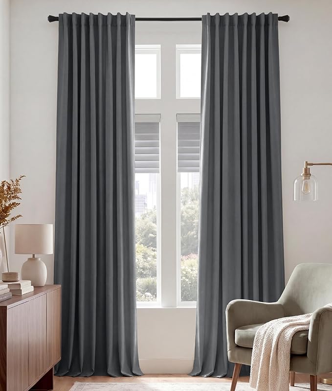 PONY DANCE Extra Long Blackout Curtains 120 inches Long for Bedroom, 10 FT Rod Pocket Back Tab Room Darkening Floor to Ceiling Drapes for Living Room Windows, W 52 x L 120 inch, Grey, 2 Panels