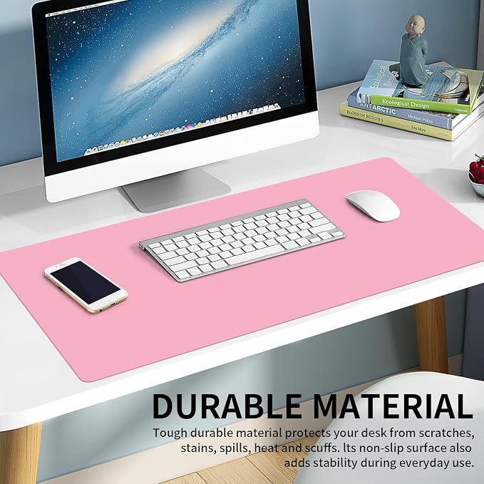 Large Office Leather Desk Mat, Large Mouse and Keyboard Pad, Laptop Pad, Desktop Protector(Pink, 31.5 in. x 15.7 in.)