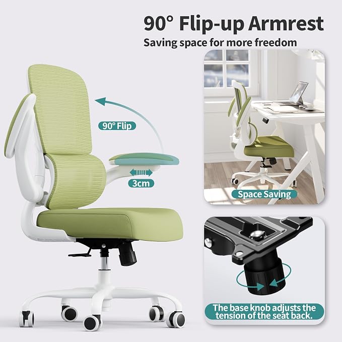 TRALT Office Chair - Ergonomic Desk Chair with Adjustable Lumbar Support, Mesh Computer Chair, Executive Chairs for Home Office Comfortable Lumbar Support (White Green)