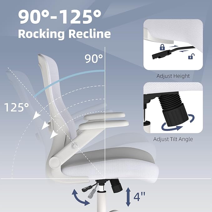 ralex-chair Office Chair Ergonomic with Adjustable Lumbar Support,Desk Chair with Mesh Back& PU Leather Seat,Computer Chair with 3D Flip-up Armrest, Comfortable for Office,Home - Black