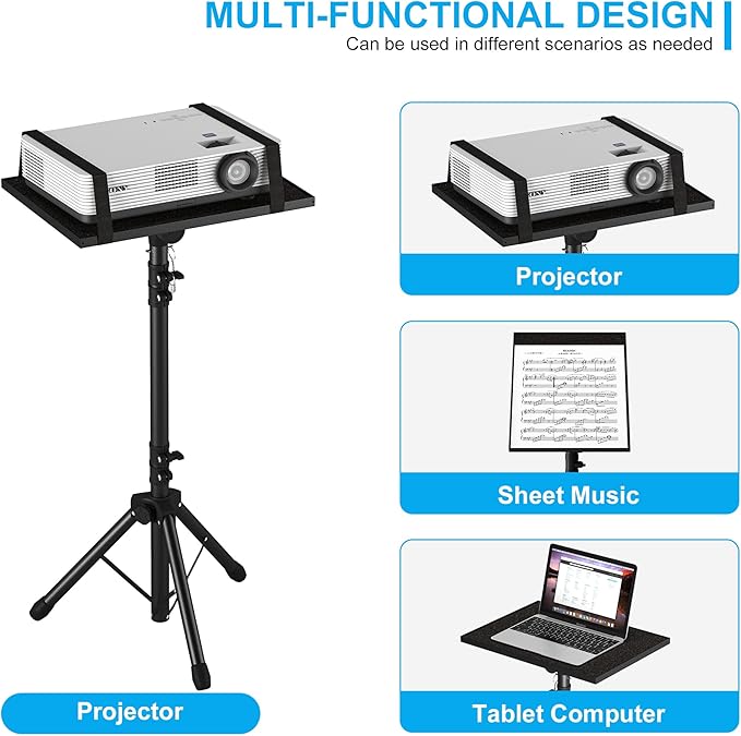 Projector Stand Tripod Adjustable, Laptop Height from 23.5 to 46.5 inches with Gooseneck Phone Holder, Floor for Office, Home, Stage, Studio, DJ Racks Holder Mount