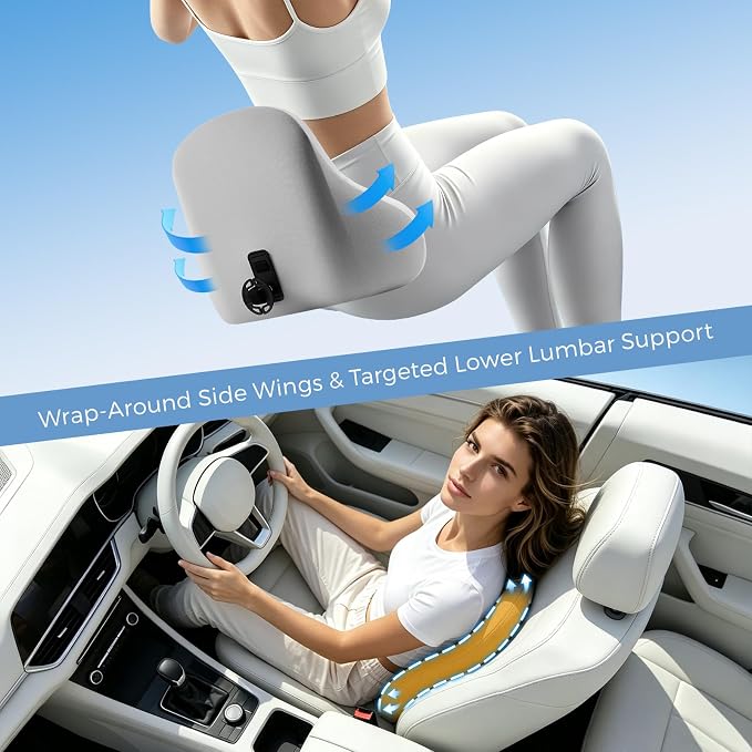 BABUR Ergonomic Memory Foam Lumbar Support Pillow for Car, Back Pain Relief | Ergonomic 100% Memory Foam, Back Pain Relief, Comfort Lower Back Support for Office Chairs, Car Seat, Wheelchair