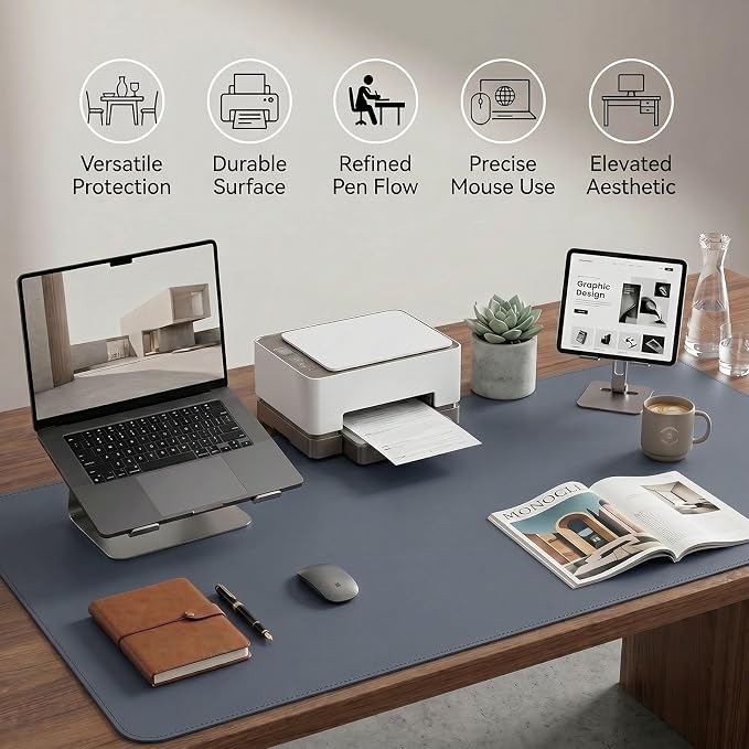 Large Desk Pad Non-Slip Desk Mat Protector for Keyboard Mouse Waterproof Vegan Leather Surface Faux Leather Laptop Mat Smooth Mouse Pad Premium Gift Tube Dusk Navy 23.6" x 13.7"