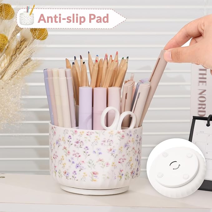 SKYDUE Rotating Pencil Pen Holder for Desk, Pencil Cup with 5 Slots | 360 Degree Rotating Desk Organizer, Desk Decor for Office, School, Home