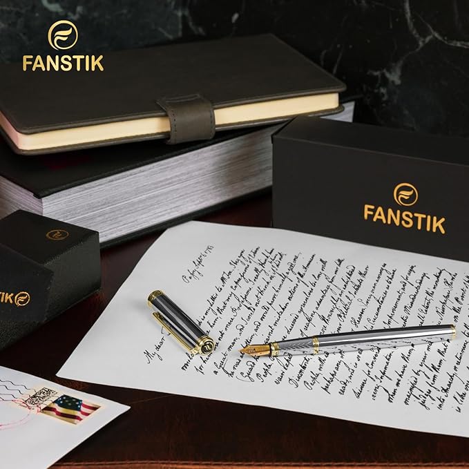 Silver&Gold Luxury fountain pen, fancy gift set for women, Real 24K Gold Plating, Professional executive pen gift set for men (Lux fountain Silver-Gold)