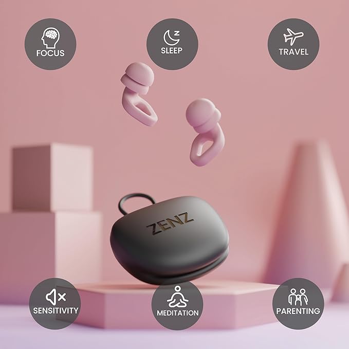 Zenz Unwind Pro Ear Plugs for Sleeping Noise Reduction – Soft Silicone Reusable Earplugs for Sleep, Focus & Work – 35dB Noise Reduction with Storage Case – XS/S/M/L Eartips (Mystic Pink, One Size)