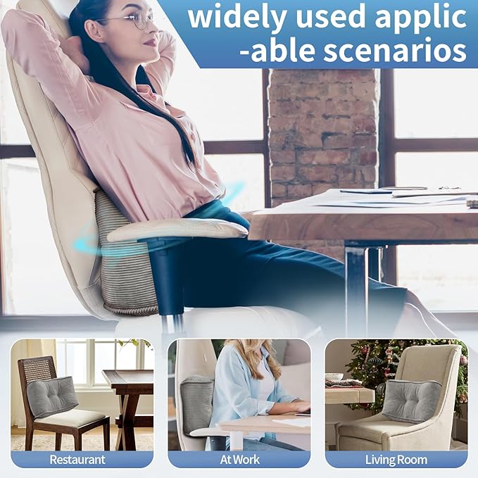 Lumbar Support Pillow for Study Desk Chair, Bite-Size Natural Latex Foam Back Support Pillow for Lower Back Pain Relief, Soft & Support Corduroy Office Chair Cushion, S, Gray
