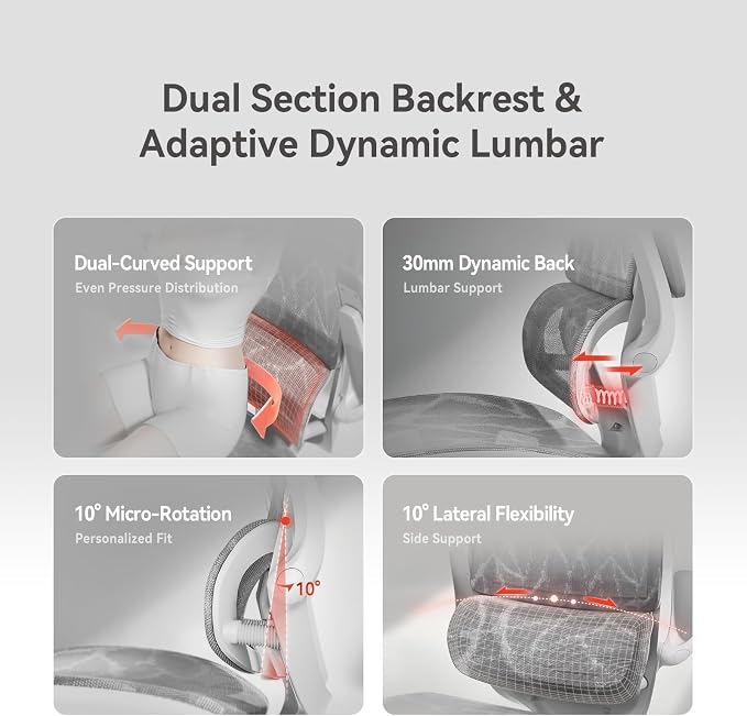 SIHOO M59AS Ergonomic Office Chair, Desk Chair with 3D Flip-up Armrests, Computer Chair with Dual Back Design and Adaptive Dynamic Lumbar Support, 2 Packs, Grey