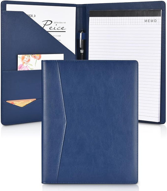 Pacific Mailer Padfolio Portfolio Leather Binder, Interview Legal Document Organizer, Business Card Holder Included Letter Sized Writing Pad [Blue, Piano Noir Faux Leather Matte Finish]