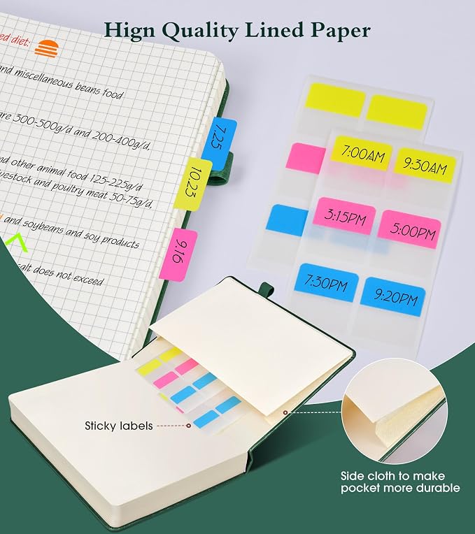 Ansopu Graph Paper Notebook Journal, 360 Numbered Pages Grid Notebooks, Thick 100gsm Graphing Paper Journals for Writing Women Men, A5 Large Hardcover Leather Graph Notebook 5.75'' × 8.38'' Green