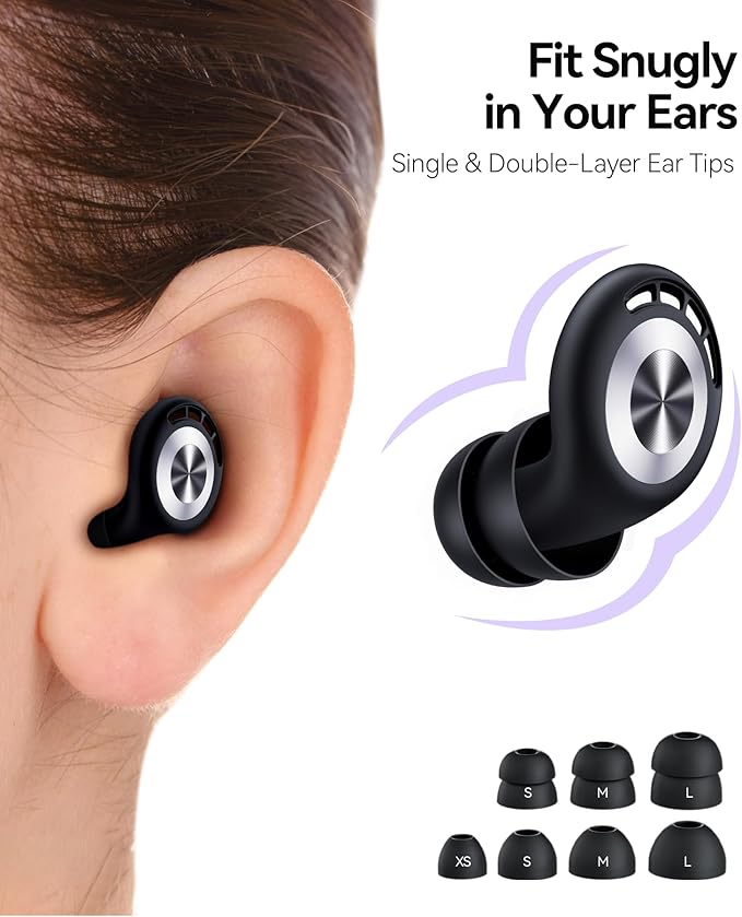 Ear Plugs 50dB Noise Cancelling - Reusable Soft Silicone Earplugs for Sleeping, Concert, Snoring, Shooting, Work, Motorcycle, Airplane | 7 Eartips & Portable Case (Black)