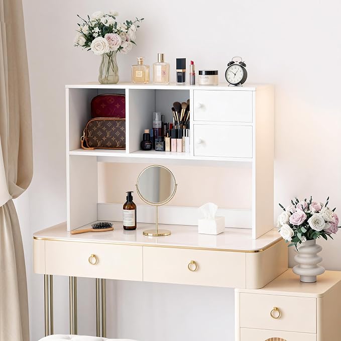 YGYQZ Desk Hutch with 4 Shelves for Computer Desk, White | 4 Storage Shelves, Spacious Desk Organization, Stable Construction, Space-Saving Design, Ideal for Office, Study & Dorm
