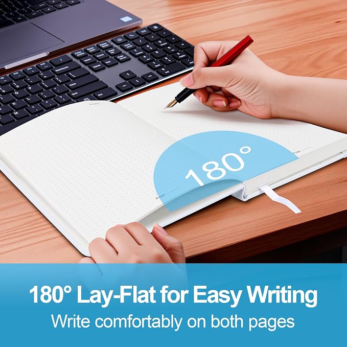 Dotted Journal Notebook A5, Dot Grid Bullet Journal for Women, 160 Pages with 100gsm Thick Paper for Journaling, Planning, Habit Tracking & Notes, Gift for Women, White