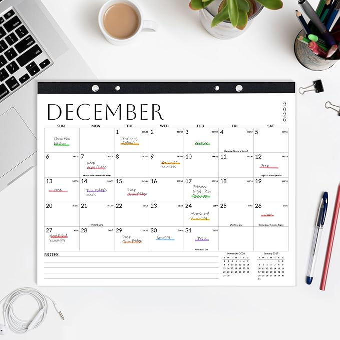 SUNEE Desk Calendar 2026-2027, 14.5" x 11.5", 18-Month Monthly Desk Calendar from Jul. 2026 - Dec. 2027, Academic Desk Calendar for Teacher, School, White