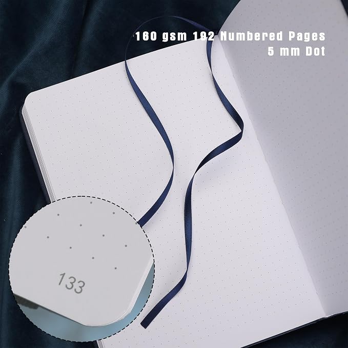 TIEFOSSI Dotted Notebook, 160gsm Thick Paper, Hardcover Dot Grid Journals for Women Men, 192 pages, for Travel, School and Office Use