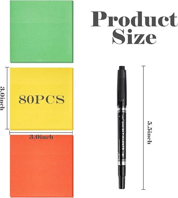 BAYTORY 240 Sheets Pop Paper Up Transparent Glitter Sticky Notes, 1Pc Double Maker Pen, Waterproof Self-Stick Note, 3 x 3 Colorful Self-Adhesive Note for Bible Accessories (Green & Yellow & Red)