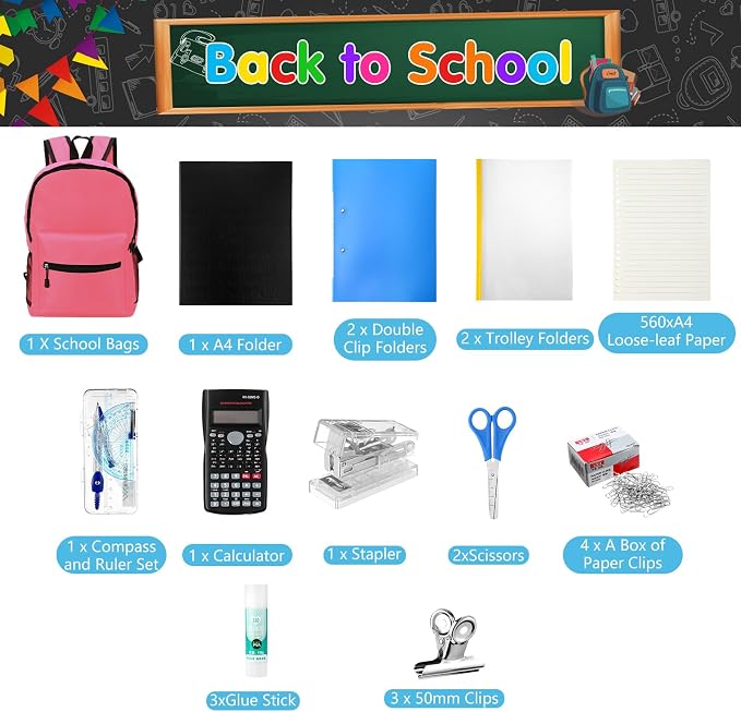 Gilprop 81 Pcs School Supply Kit with Backpack Back to School Supplies Bundle Bulk School Essentials for Elementary Middle High School Students Includes Folders Notebooks Pencils and More(Pink)