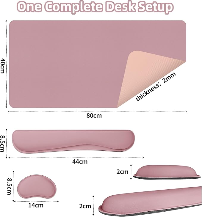 Mouse Pad and Keyboard Wrist Rest, 3-in-1 Large Keyboard and Mouse Pad Set, Ergonomic Wrist Rest for Computer Keyboards, Non-Slip Desk Mat Protector for Women (Purple Pink, 31.5" X 15.7")