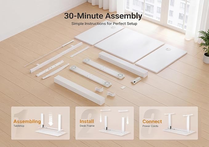 YDN Electric Standing Desk, 48x24 Inch, White | 3 Memory Presets, Cable Management, Adjustable Height, Sit Stand, Computer Workstation, Home Office