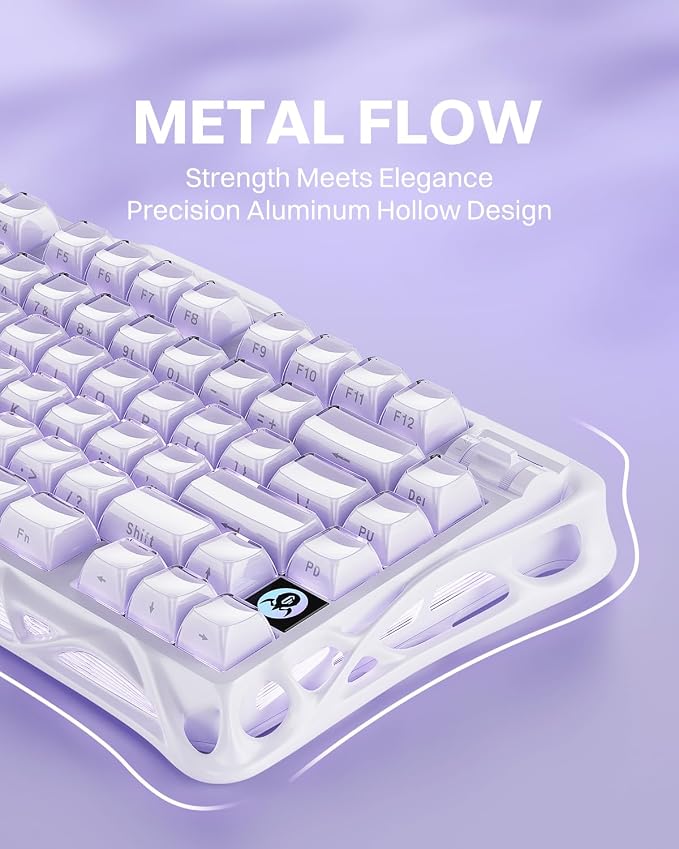 GravaStar Mercury K1 Purple 75% Wireless Mechanical Keyboard – Tri-Mode BT5.0/2.4GHz/USB-C Gaming Keyboard, Jelly Keycaps, Linear Switches, RGB Backlit Creamy Keyboard for PC/Mac【Lavender Purple】
