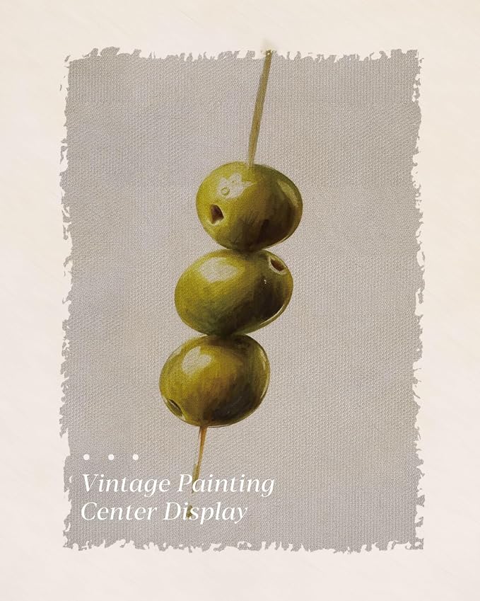 HUARCEY Gold Framed Wall Art for Living Room, Olive Skewers Painting Prints, Vintage Wall Decor for Kitchen, Minimalism Bedroom Wall Art for Home Office A string of olives 10L x 8W