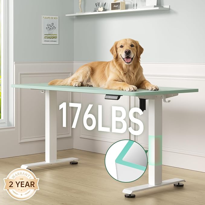 Veken 55 Inch Large Electric Standing Desk, Gaming Table, Green | Height Adjustable Sit Stand Up Computer Tables for Home Office, Study , Writing, Suit students, employees and group work