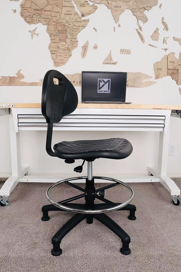 ESD Anti Static Ergonomic Polyurethane Chair Adjustable Height Heavy Duty Easy to Clean for Research, Laboratory and Cleanroom (Glides, Medium Stool)