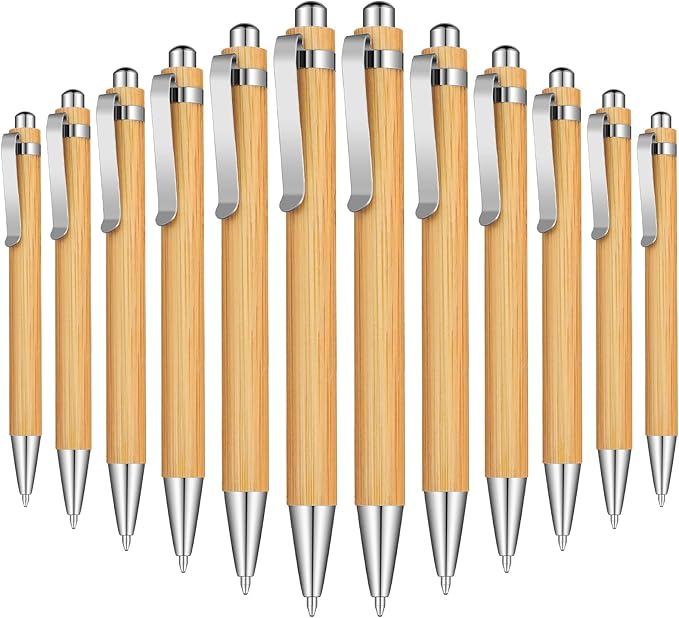 Outus 36 Pieces Bamboo Wooden Retractable Ballpoint Pen Black Ink 1 mm Pens Refills Products Set for Gifts Writing Office School Student Supplies