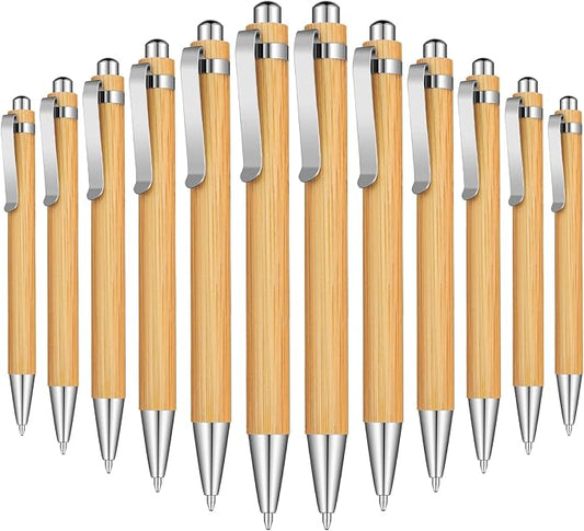 Outus 36 Pieces Bamboo Wooden Retractable Ballpoint Pen Black Ink 1 mm Pens Refills Products Set for Gifts Writing Office School Student Supplies