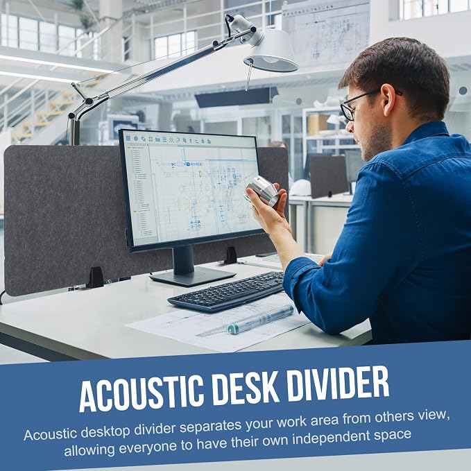 Yaomiao 4 Pack Acoustic Desk Divider Soundproof Desk Privacy Panel Freestanding Partitions Sound Absorbing Divider for Office Reduce Noise and Visual Distractions 47.3" x 16"(Dark Gray)
