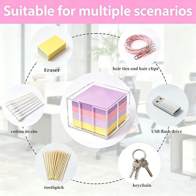 BoAn Clear Acrylic Sticky Note Holder, 3x3 Inch Post It Note Dispenser, Plastic Desktop Memo Pad Organizer with Non-Slip Base, Desk Accessories for Home Office Classroom Dorm School Supplies