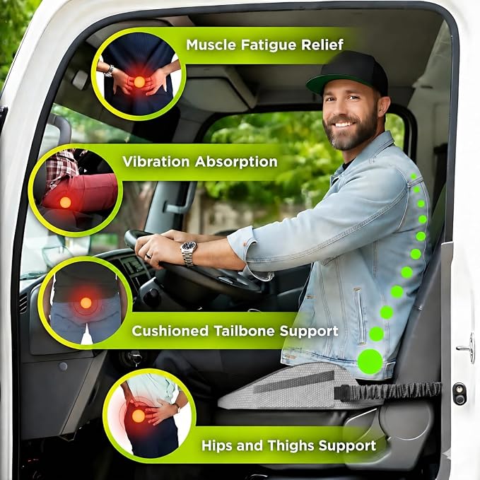 XL Truck Seat Cushion for Truck Driver Seat Cushion - Upgraded Back Support, CertiPUR-US® Certified - Thick Memory Foam, Pain Relief for Hours of Driving, Trucker Approved Big Rig - Navy