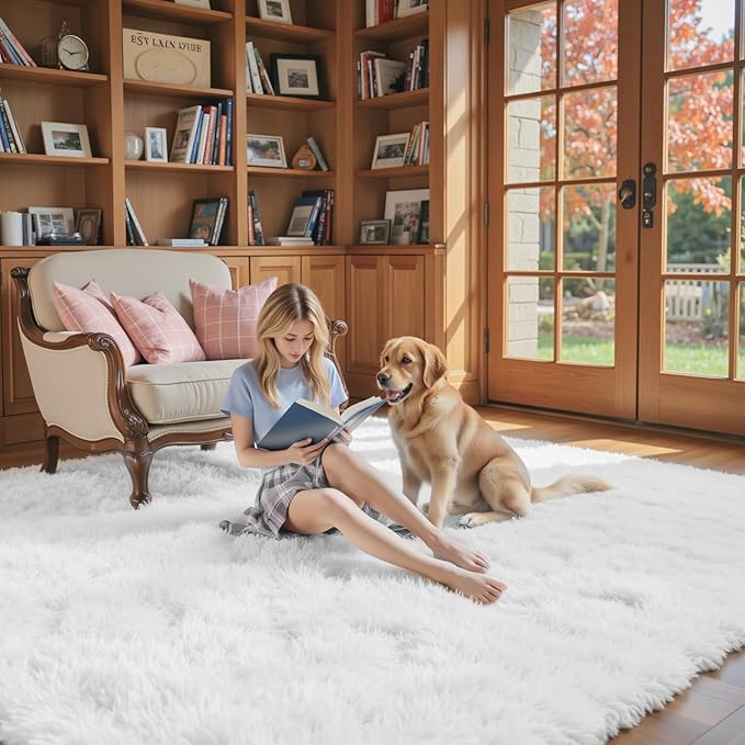Rugs for Living Room 6x9, Alfombras para Salas Fluffy Shag Large Fuzzy Plush Soft Area Rug, Shaggy Carpets for Bedroom, Home Decor Aesthetic(6 x 9, White)