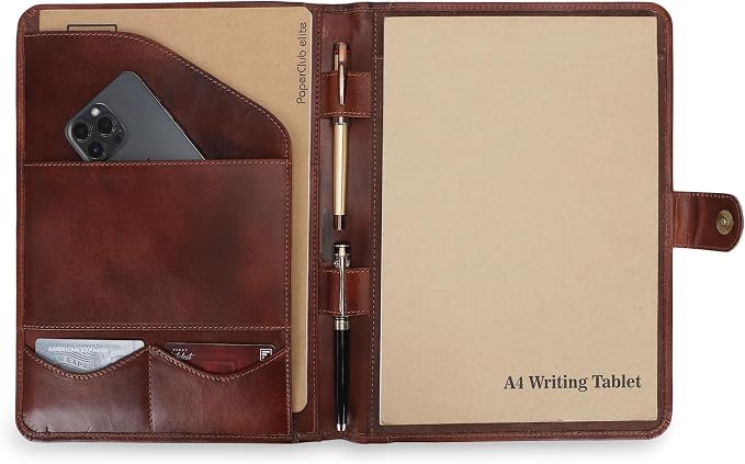Leather Padfolio Legal Pad Portfolio Organizer | Handmade Executive Notebook Binder | Heavy Duty Full Grain Cow Hide Resume Interview Folio for Men Women, Rustic NoteBook Folder (Wine)