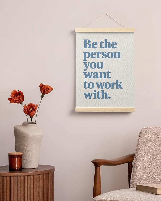 FGFK Be the Person You Want to Work with Inspirational office Framed hanging Canvas wall art Poster Prints decor for women,Trendy Blue Motivational posters office decorations for work,12x16 Inch