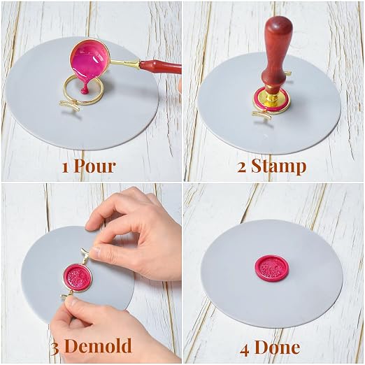 5PCS Metal Wax Seal Molds for 1 Inch Stamp, Rings Set with 1PC Silicone Mat, Sealing Kit